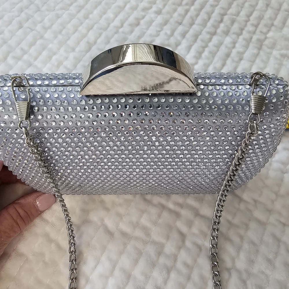 Nina Silver Crystal Embellished Clutch with Gold Accent - Picture 4 of 4